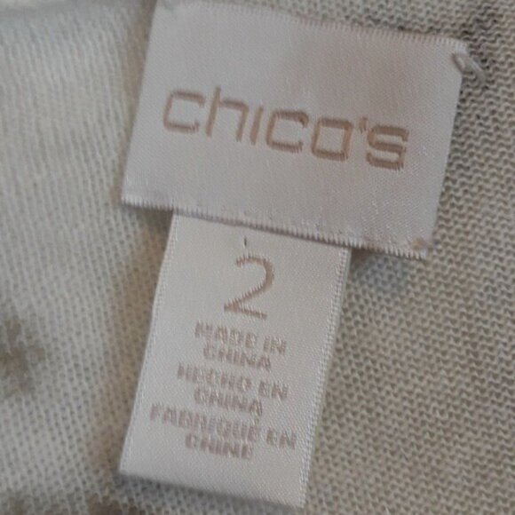 Chicos Womens Linen Blend Cardigan Large Beige Abstract Asymmetric Casual - Picture 2 of 7